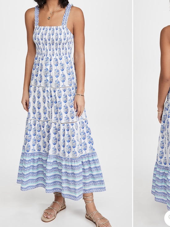 Playa Lucila Dresses & Skirts - Playa Lucila Smock Border Dress Blue White Floral Print Maxi size small